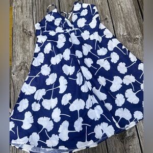 Rubber Ducky Productions 100% linen blue & white floral dress. Size Medium.